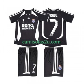Camisolas de futebol Real Madrid RAUL 7 2006 2007 Retro Criança Equipamento Alternativa Manga Curta